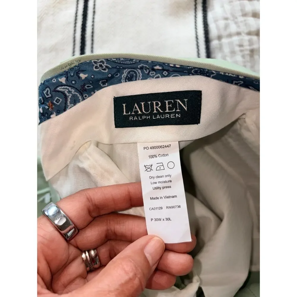 Lauren Ralph Lauren Light Green Pants 30x30 100% Cotton Original Tags Flaw